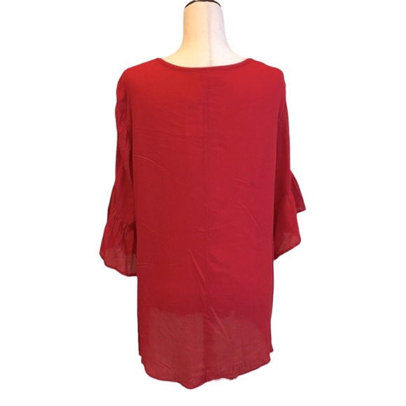 Style & Co Red Popover Blouse 3/4 Ruffle Sleeves Medium Front Tie New with Tags - Picture 4 of 12